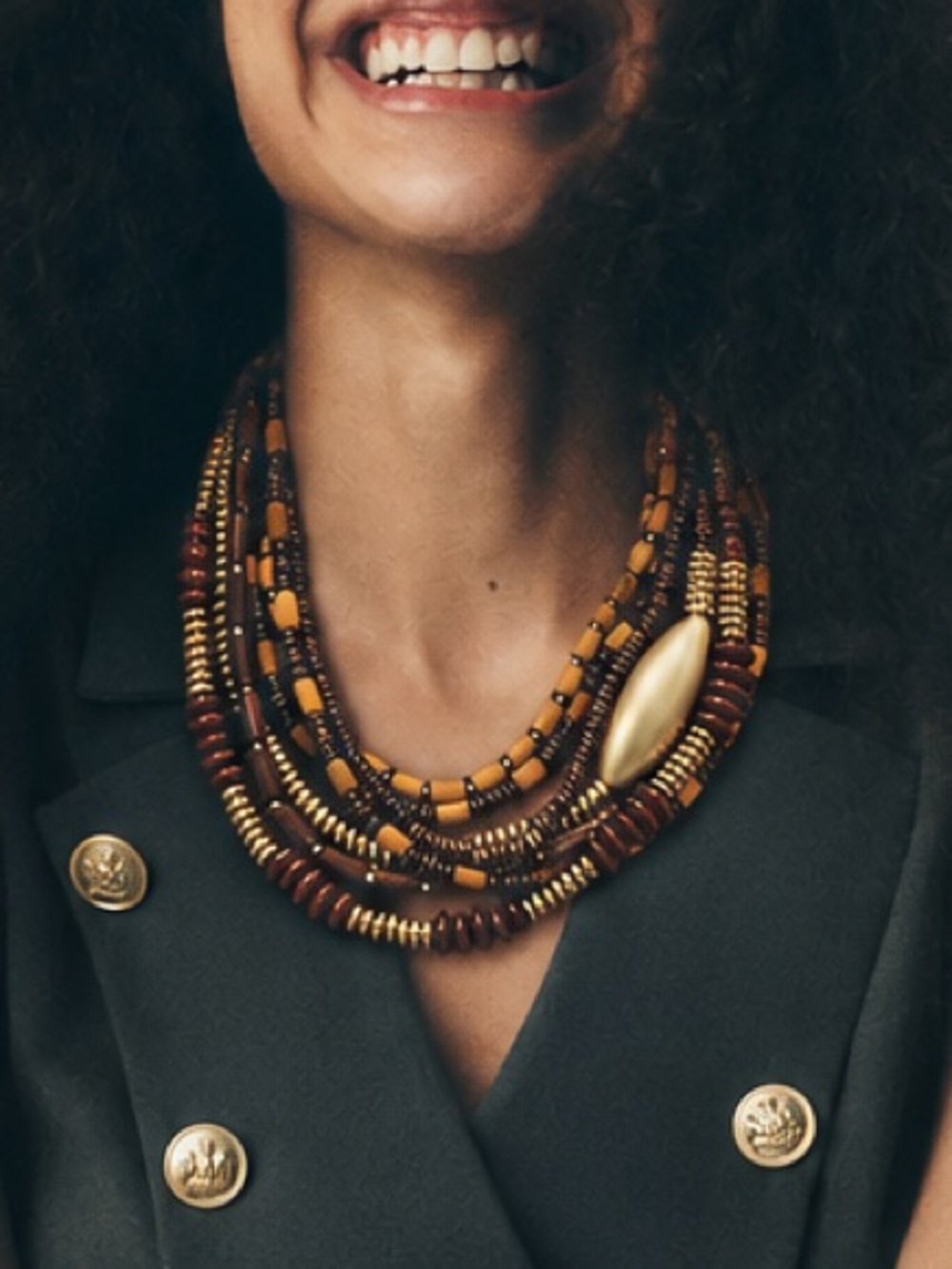 Boho Layered Wood Bead Necklace Chunky Statement Beaded Necklace